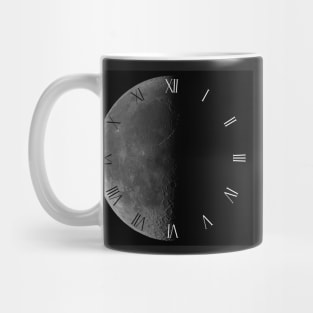 Waning crescent moon on black sky clock Mug